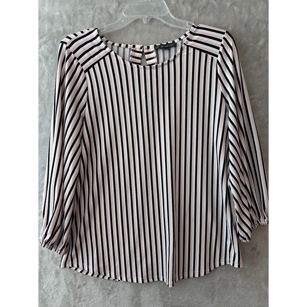 Adrianna‎ Papell Top Medium Striped 3/4 Sleeve Pink Black White Keyhole Back